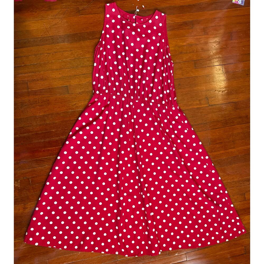 Vintage 90's My Michelle Red White Polka Dot A Line Midi Sleeveless Dress 8 Med